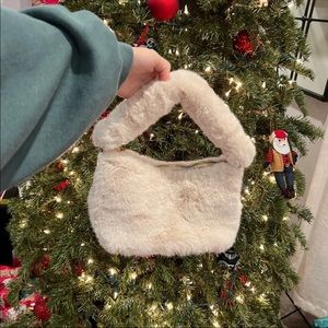 Off white faux fur shoulder bag